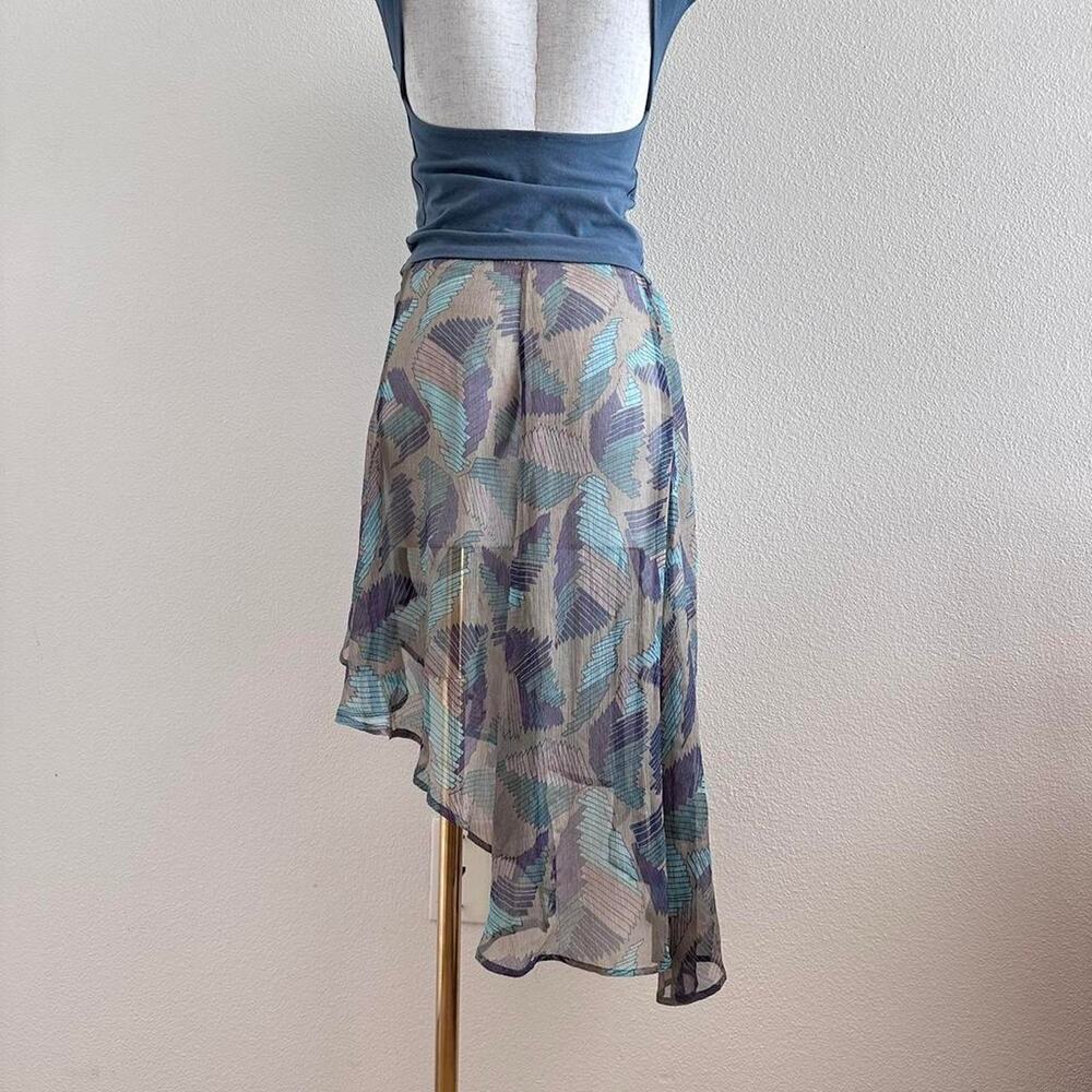 green purple silk abstract asymmetrical midi skirt - Picture 5 of 7